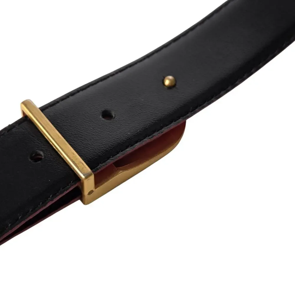 Vintage Womens Red Genuine Snakeskin Belt Gold Metal Buckle Waist Belt 37
